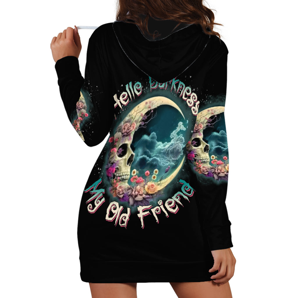 Hello Darkness My Old Friend Crescent Moon Skull Hoodie Dress - Wonder Print Shop