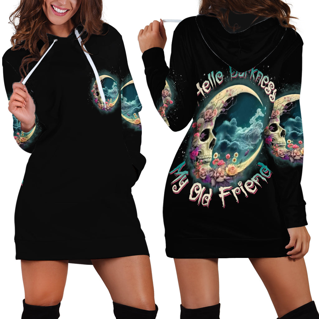 Hello Darkness My Old Friend Crescent Moon Skull Hoodie Dress - Wonder Print Shop