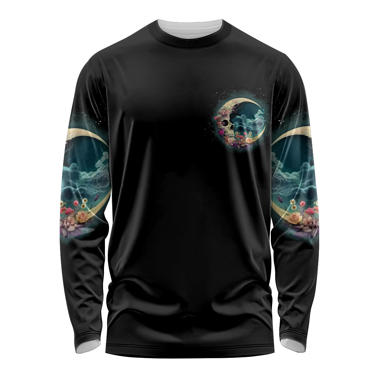 Hello Darkness My Old Friend Crescent Moon Skull Long Sleeve Shirt - Wonder Print Shop