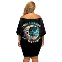 Hello Darkness My Old Friend Crescent Moon Skull Off Shoulder Short Dress - Wonder Print Shop