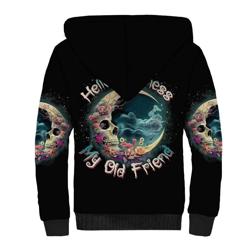 Hello Darkness My Old Friend Crescent Moon Skull Sherpa Hoodie - Wonder Print Shop