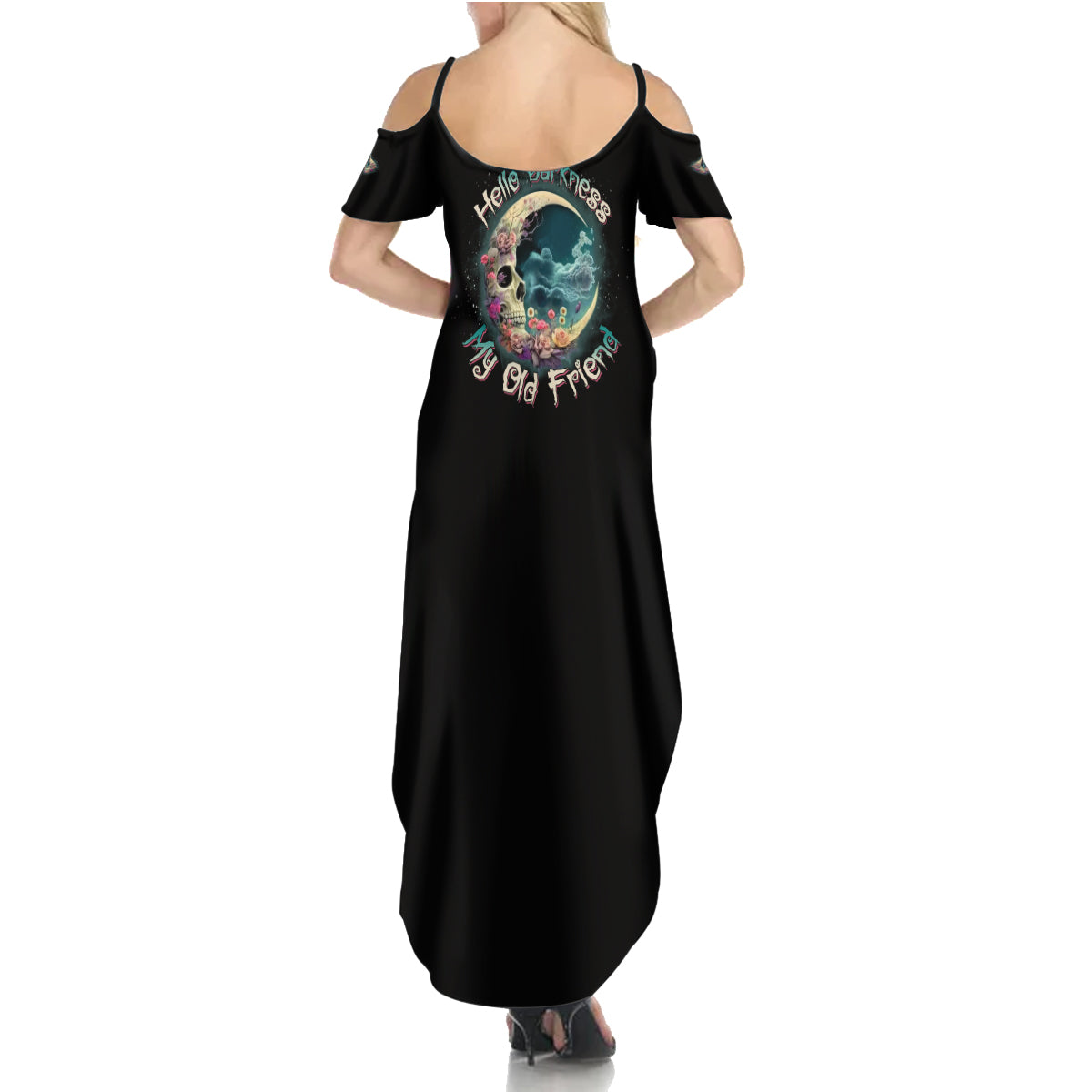 Hello Darkness My Old Friend Crescent Moon Skull Summer Maxi Dress - Wonder Print Shop