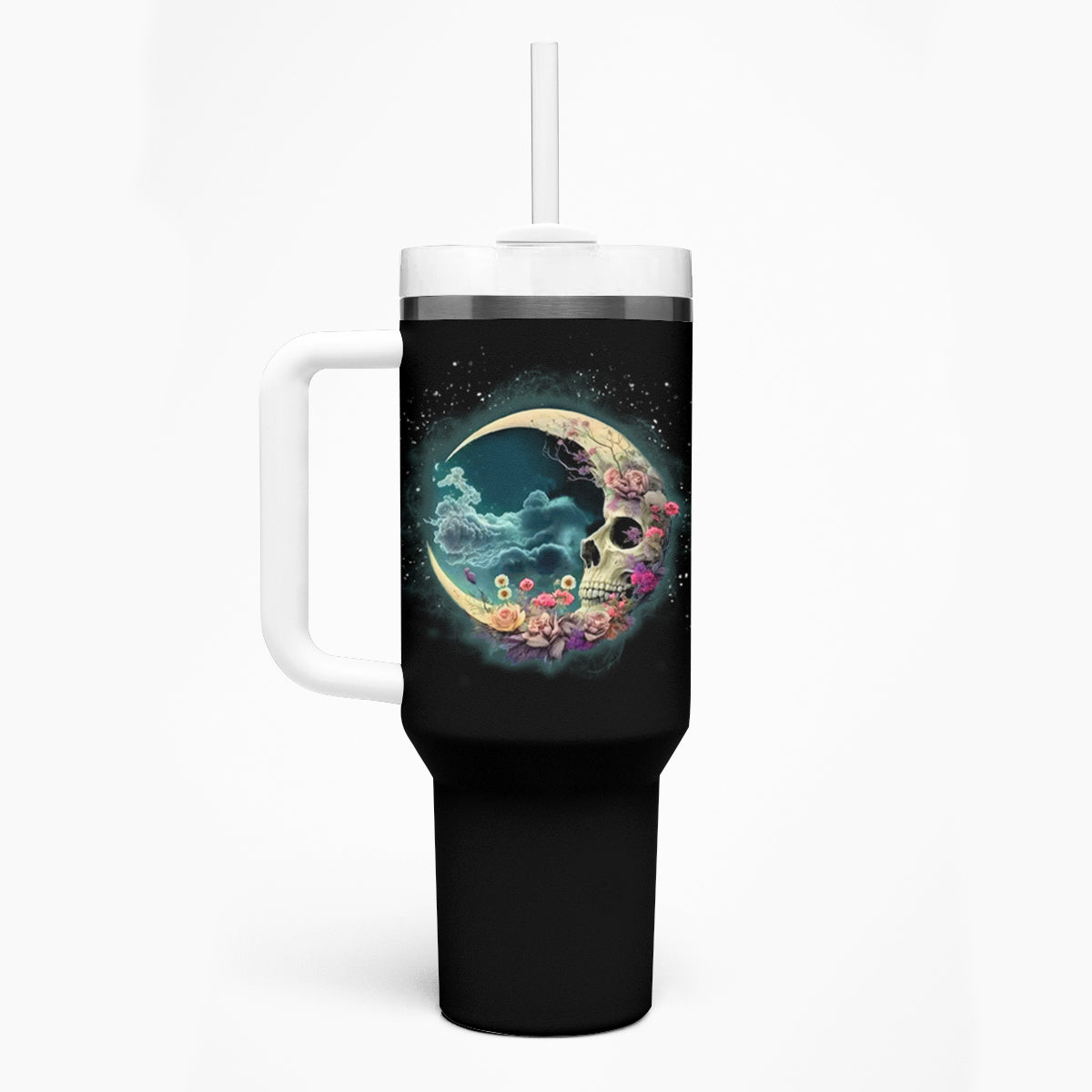 Hello Darkness My Old Friend Crescent Moon Skull Tumbler With Handle - Wonder Print Shop