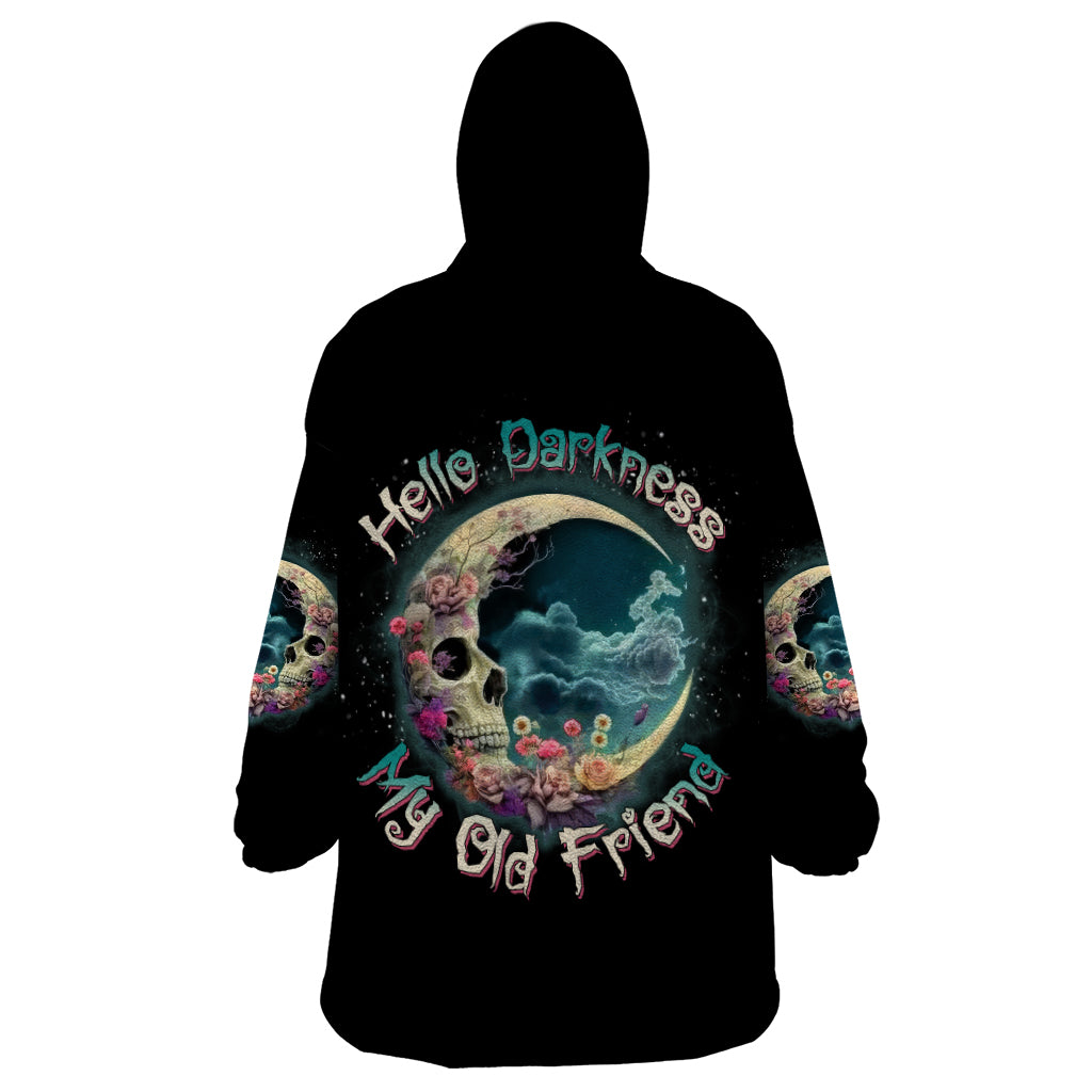 Hello Darkness My Old Friend Crescent Moon Skull Wearable Blanket Hoodie - Wonder Print Shop