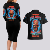 Your Demons Hide Under Your Bed Thunder Skull Couples Matching Long Sleeve Bodycon Dress and Hawaiian Shirt - Wonder Print Shop