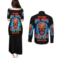 Your Demons Hide Under Your Bed Thunder Skull Couples Matching Puletasi Dress and Long Sleeve Button Shirt - Wonder Print Shop