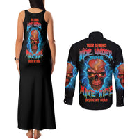Your Demons Hide Under Your Bed Thunder Skull Couples Matching Tank Maxi Dress and Long Sleeve Button Shirt - Wonder Print Shop