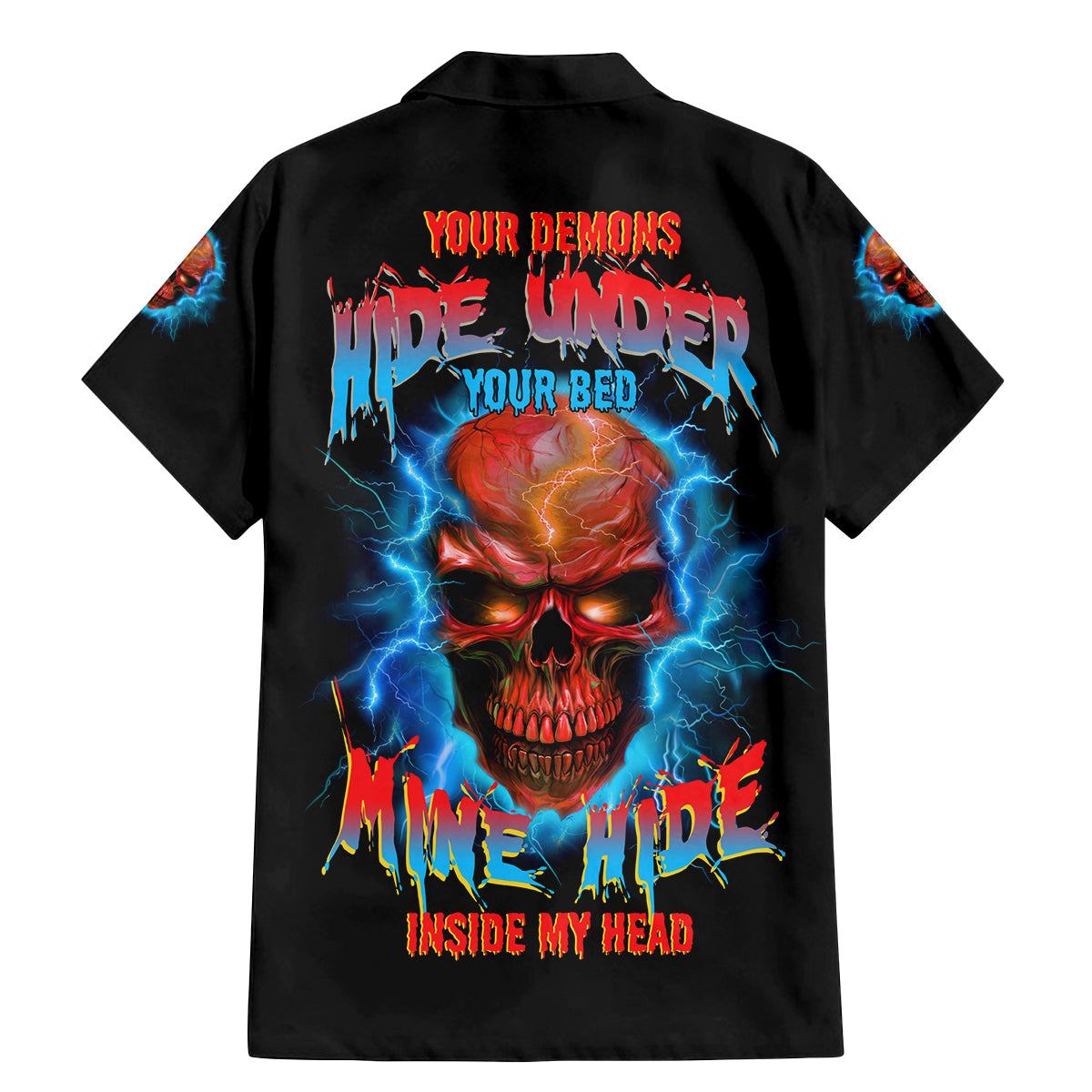 Your Demons Hide Under Your Bed Thunder Skull Family Matching Mermaid Dress and Hawaiian Shirt - Wonder Print Shop
