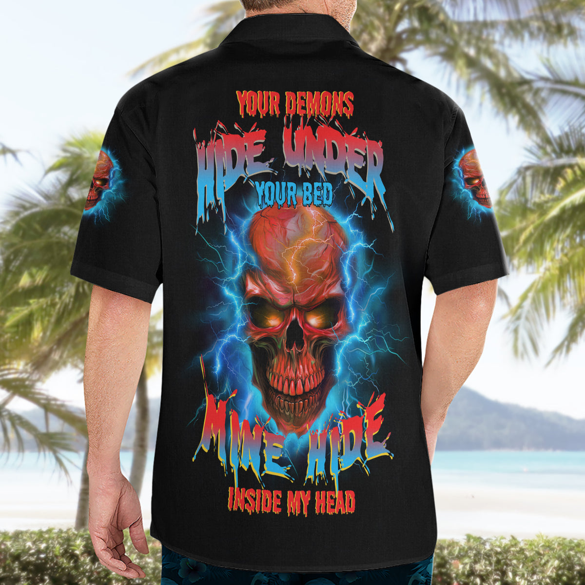 Your Demons Hide Under Your Bed Thunder Skull Hawaiian Shirt - Wonder Print Shop