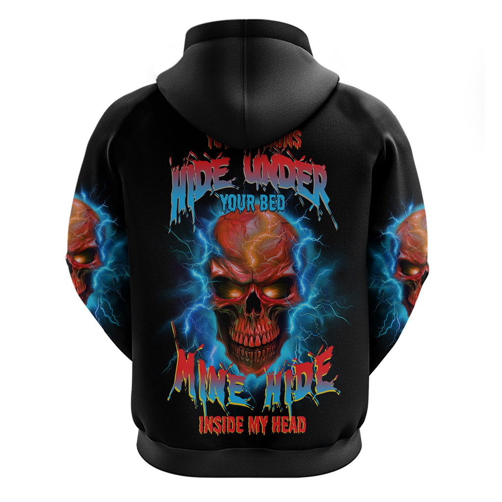 Your Demons Hide Under Your Bed Thunder Skull Hoodie - Wonder Print Shop