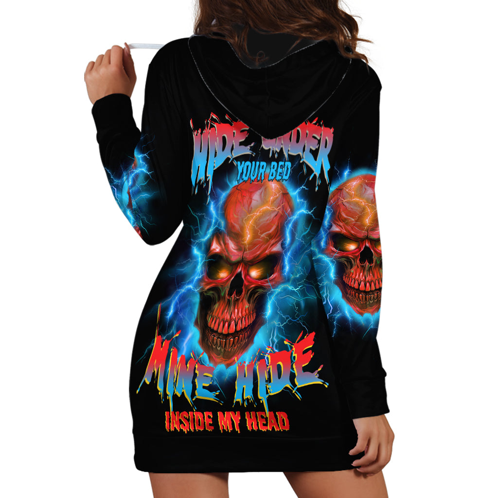 Your Demons Hide Under Your Bed Thunder Skull Hoodie Dress - Wonder Print Shop