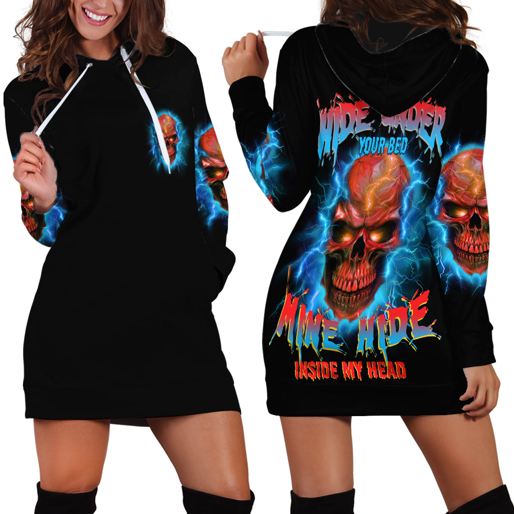 Your Demons Hide Under Your Bed Thunder Skull Hoodie Dress - Wonder Print Shop