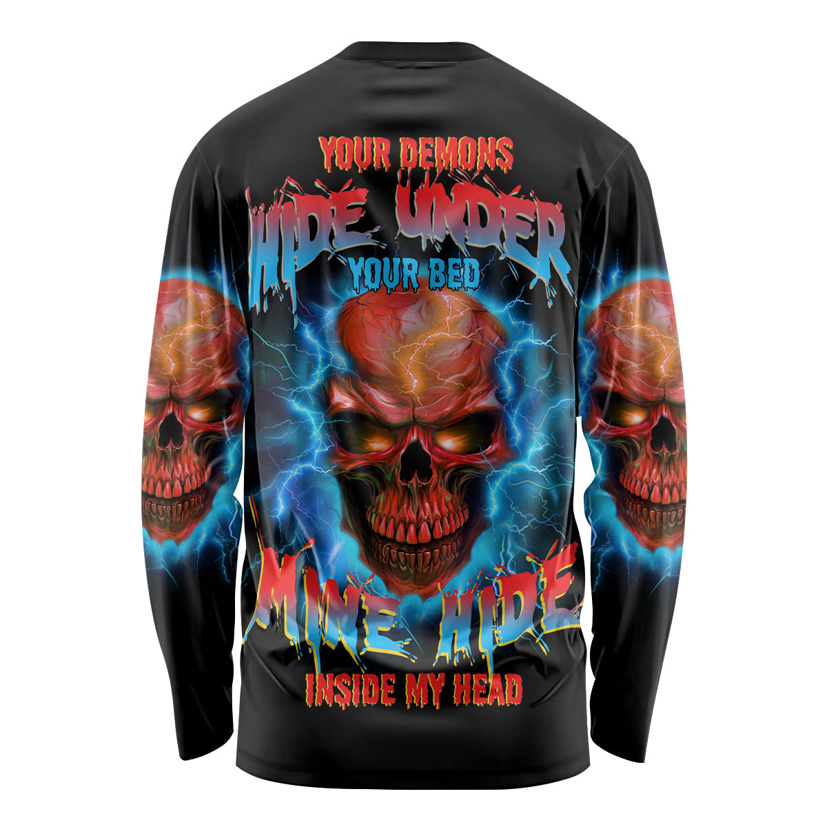 Your Demons Hide Under Your Bed Thunder Skull Long Sleeve Shirt - Wonder Print Shop