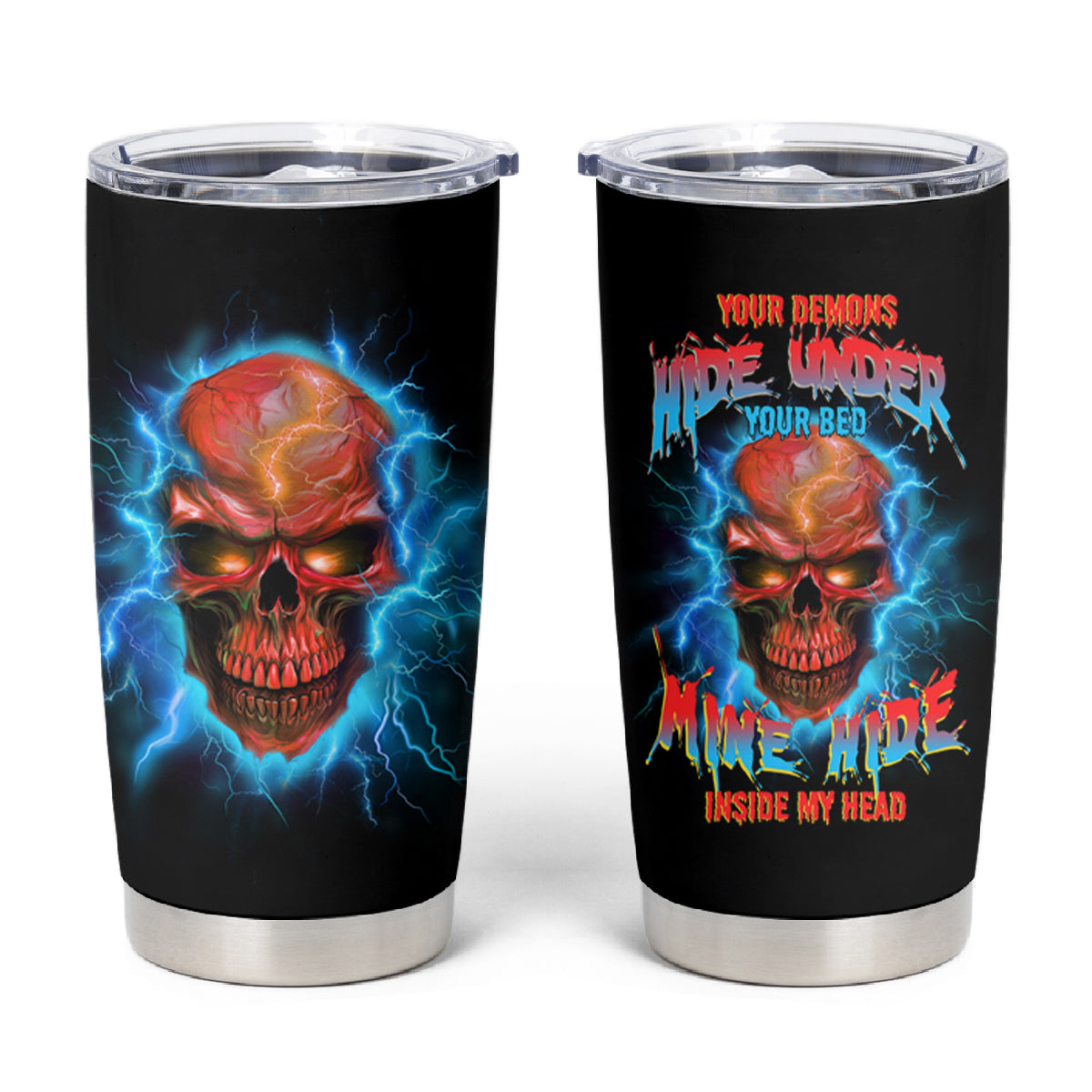 Your Demons Hide Under Your Bed Thunder Skull Tumbler Cup - Wonder Print Shop