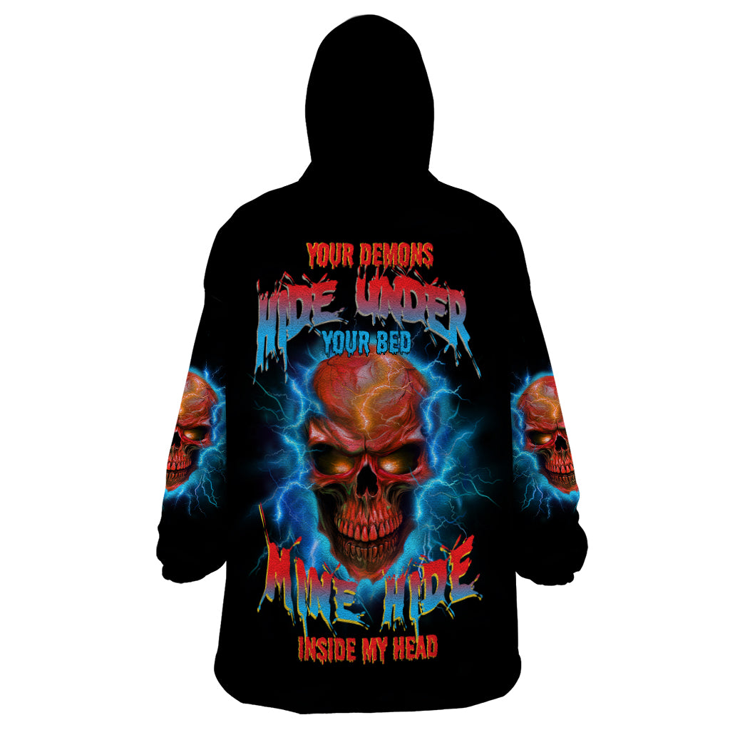Your Demons Hide Under Your Bed Thunder Skull Wearable Blanket Hoodie - Wonder Print Shop