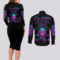 I'm A B Don't Try Me All Couples Matching Long Sleeve Bodycon Dress and Long Sleeve Button Shirt - Wonder Print Shop