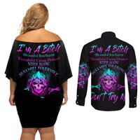 I'm A B Don't Try Me All Couples Matching Off Shoulder Short Dress and Long Sleeve Button Shirt - Wonder Print Shop