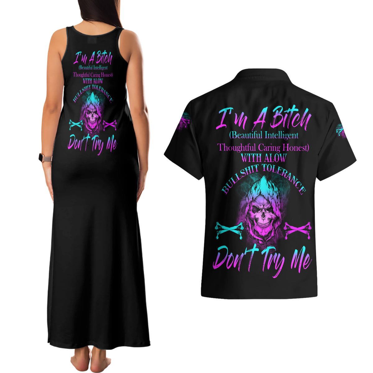 I'm A B Don't Try Me All Couples Matching Tank Maxi Dress and Hawaiian Shirt - Wonder Print Shop