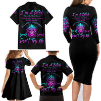 I'm A B Don't Try Me All Family Matching Long Sleeve Bodycon Dress and Hawaiian Shirt - Wonder Print Shop