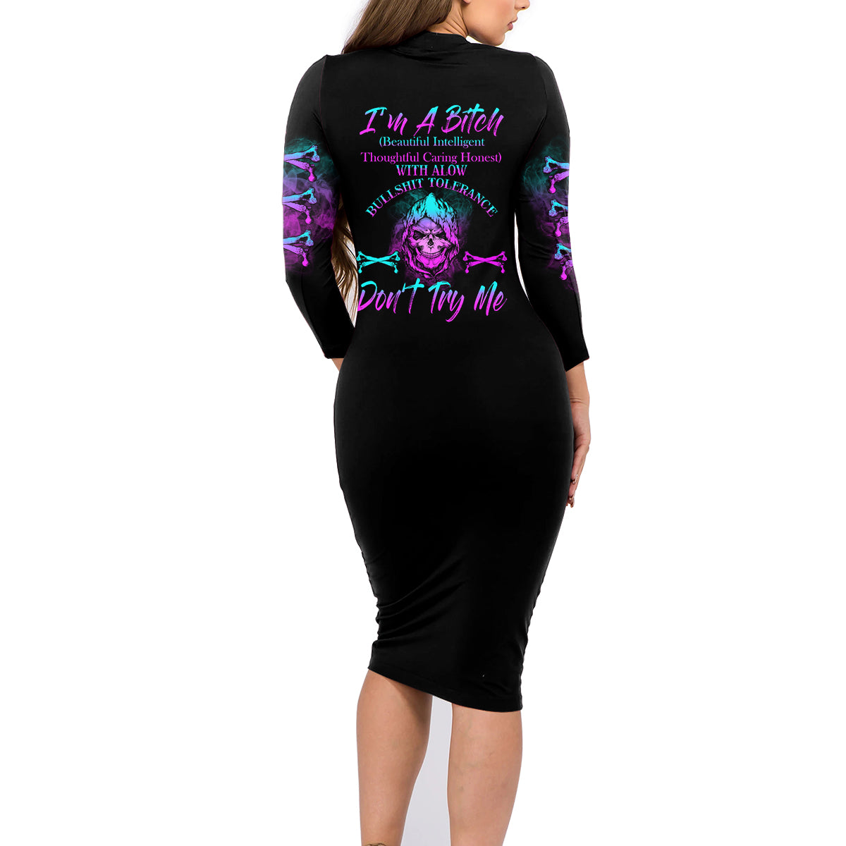 I'm A B Don't Try Me All Family Matching Long Sleeve Bodycon Dress and Hawaiian Shirt - Wonder Print Shop
