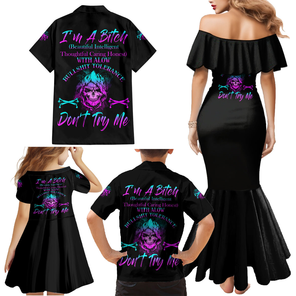 I'm A B Don't Try Me All Family Matching Mermaid Dress and Hawaiian Shirt - Wonder Print Shop