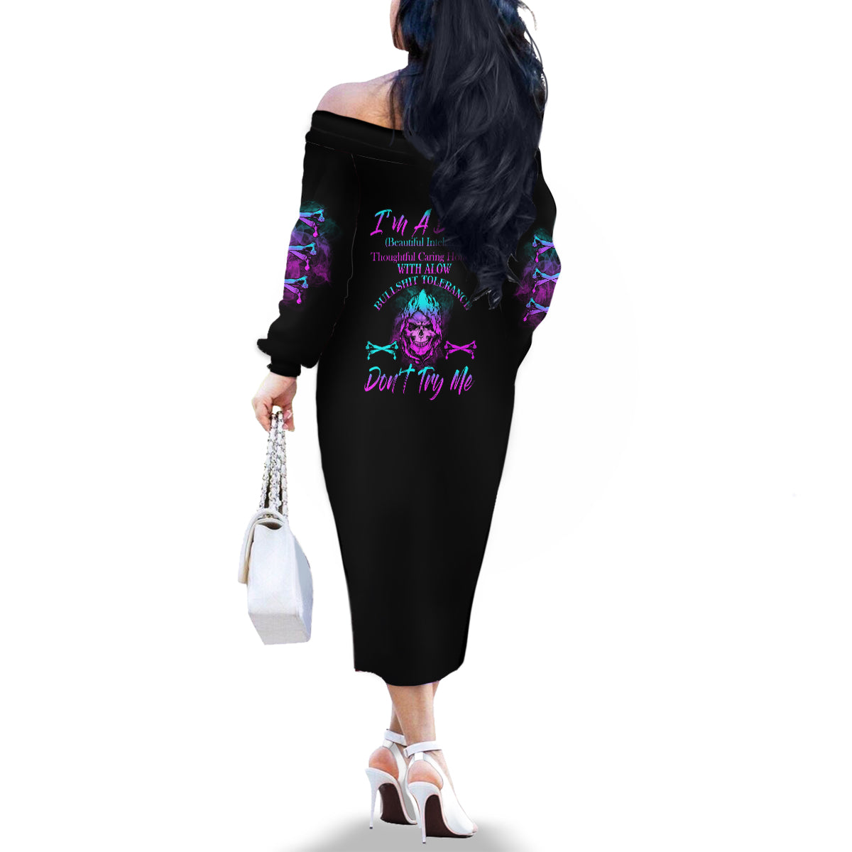 I'm A B Don't Try Me All Family Matching Off Shoulder Long Sleeve Dress and Hawaiian Shirt - Wonder Print Shop