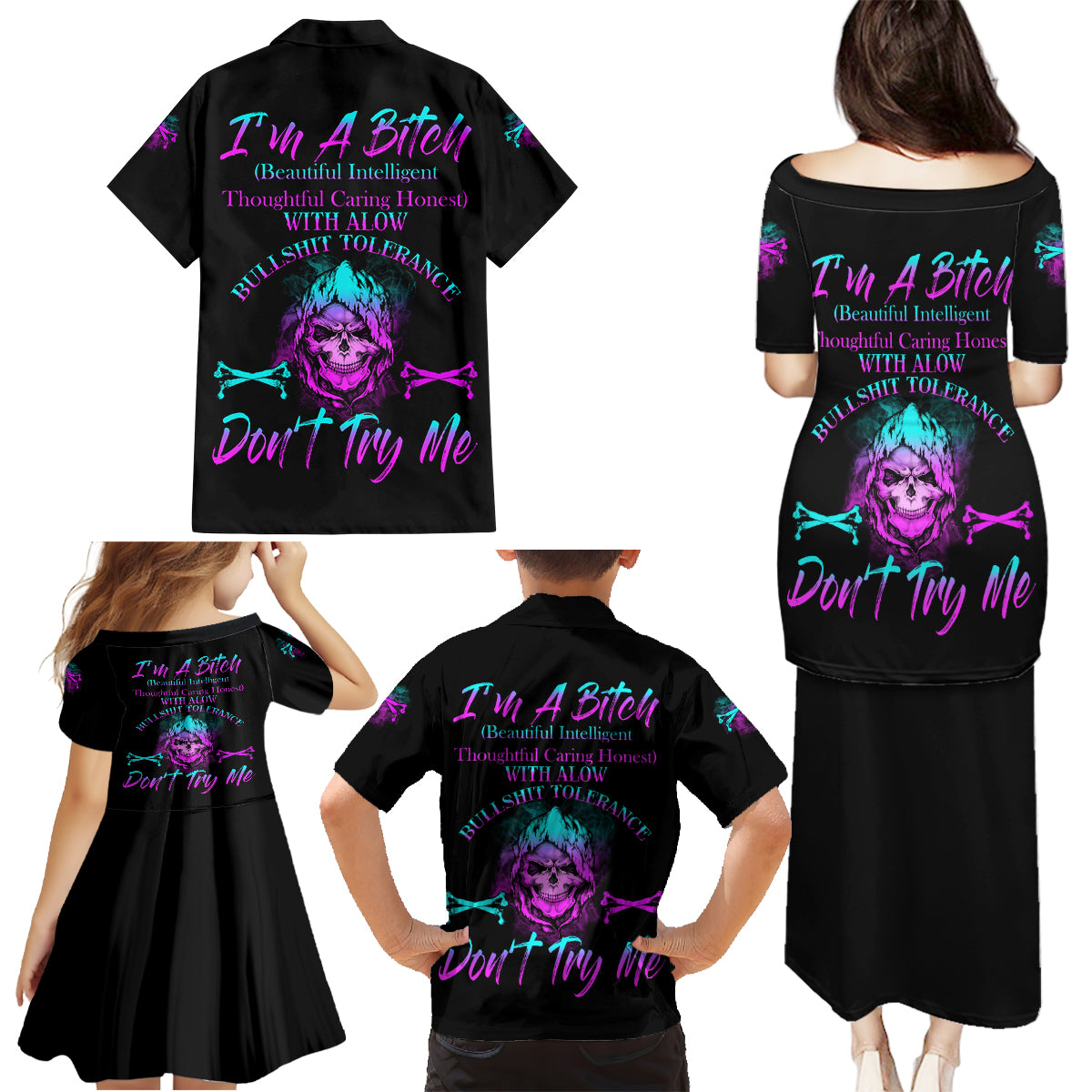 I'm A B Don't Try Me All Family Matching Puletasi Dress and Hawaiian Shirt - Wonder Print Shop