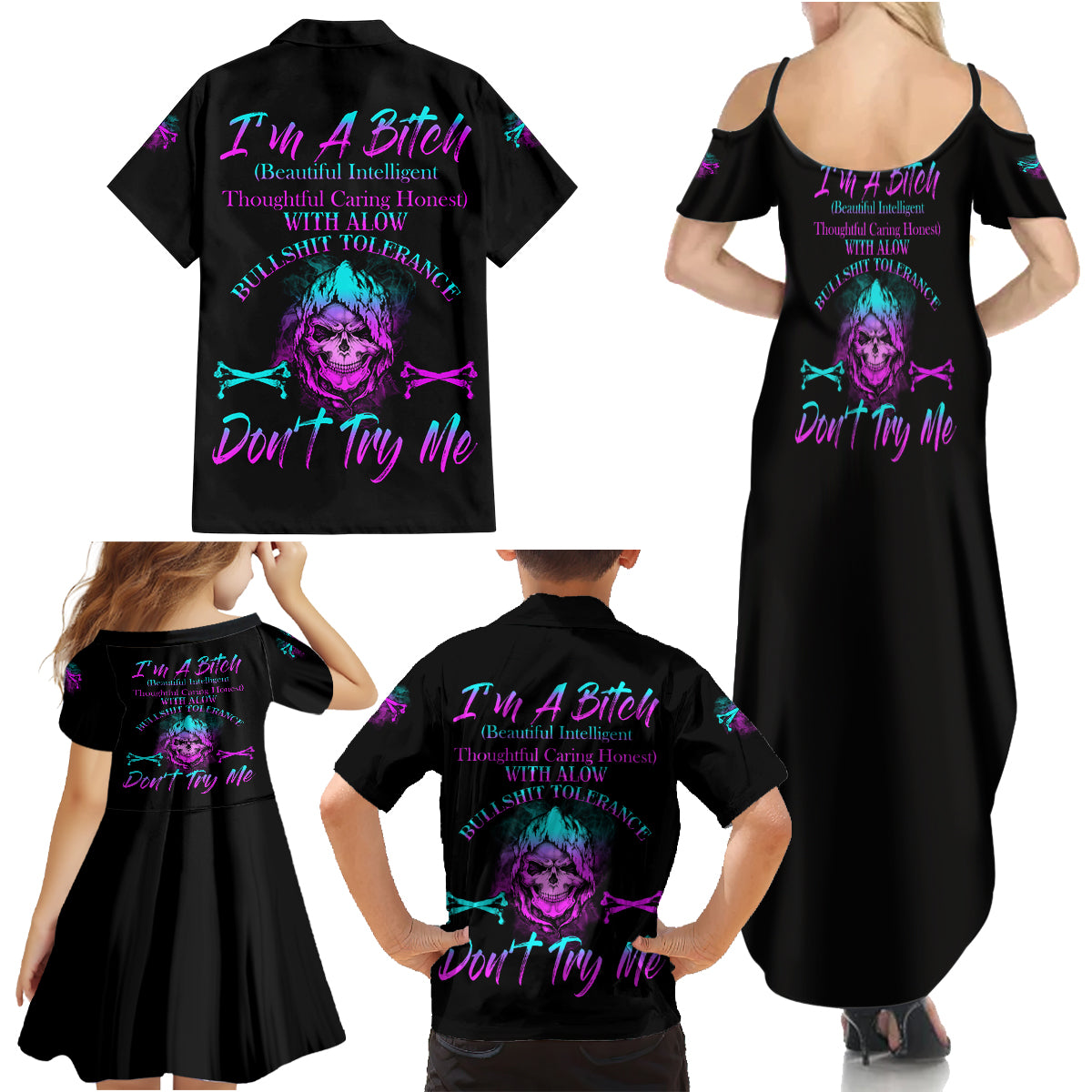 I'm A B Don't Try Me All Family Matching Summer Maxi Dress and Hawaiian Shirt - Wonder Print Shop