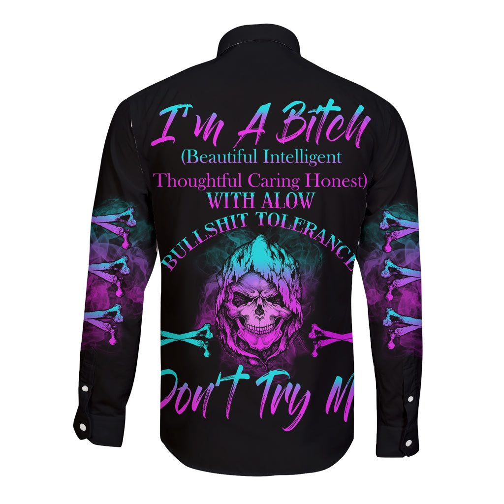 I'm A B Don't Try Me All Long Sleeve Button Shirt - Wonder Print Shop
