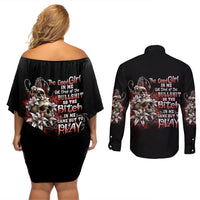 The Good Girl In Me Got Tired Skull Rose Couples Matching Off Shoulder Short Dress and Long Sleeve Button Shirt - Wonder Print Shop