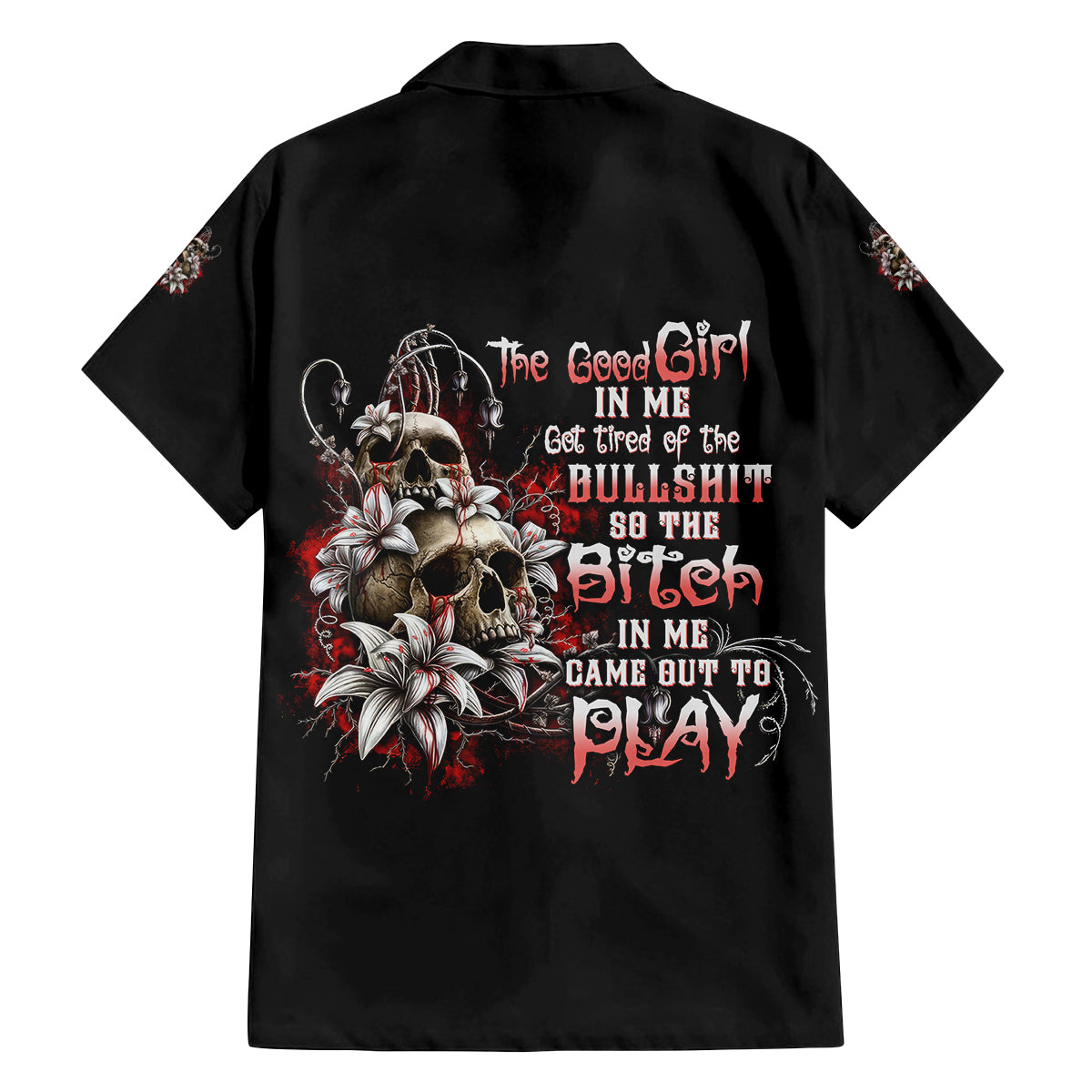 The Good Girl In Me Got Tired Skull Rose Family Matching Off Shoulder Short Dress and Hawaiian Shirt - Wonder Print Shop