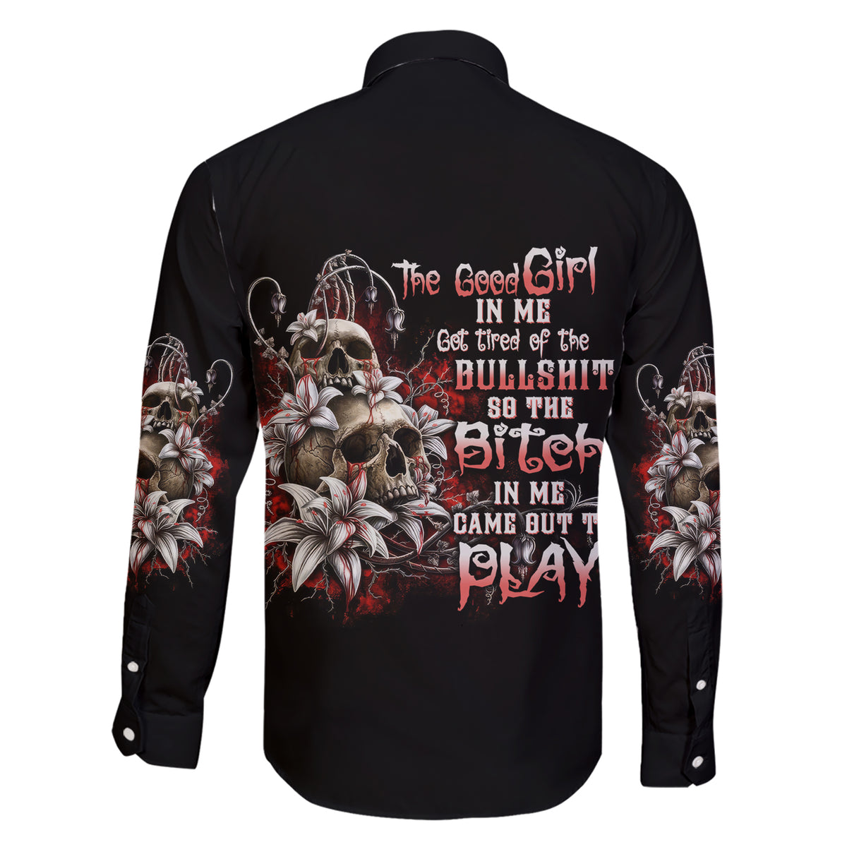 The Good Girl In Me Got Tired Skull Rose Family Matching Short Sleeve Bodycon Dress and Hawaiian Shirt - Wonder Print Shop