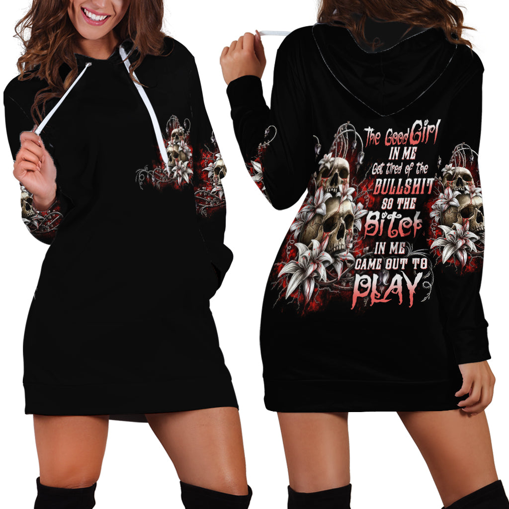 The Good Girl In Me Got Tired Skull Rose Hoodie Dress - Wonder Print Shop