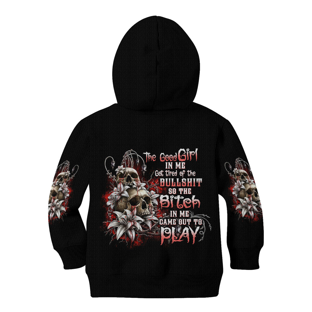 The Good Girl In Me Got Tired Skull Rose Kid Hoodie - Wonder Print Shop