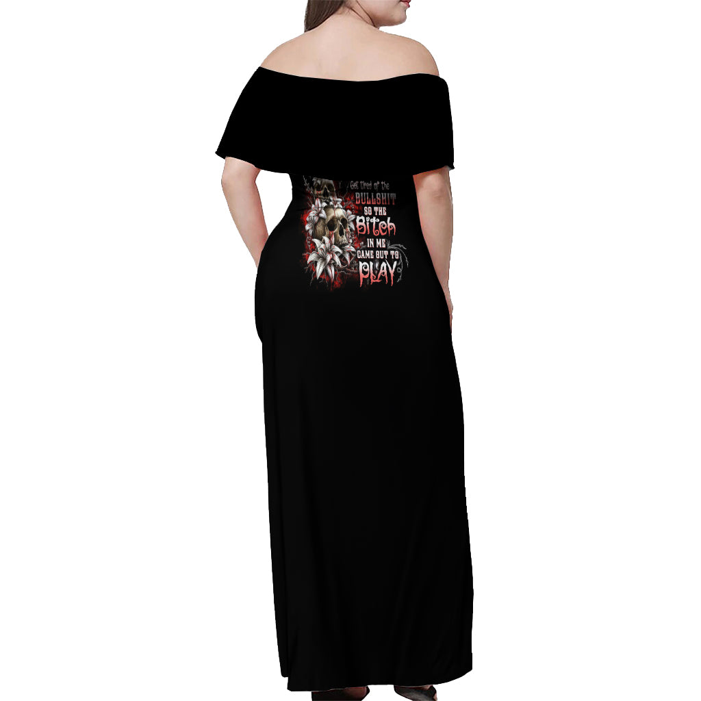 The Good Girl In Me Got Tired Skull Rose Off Shoulder Maxi Dress - Wonder Print Shop
