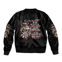 The Good Girl In Me Got Tired Skull Rose Sleeve Zip Bomber Jacket - Wonder Print Shop
