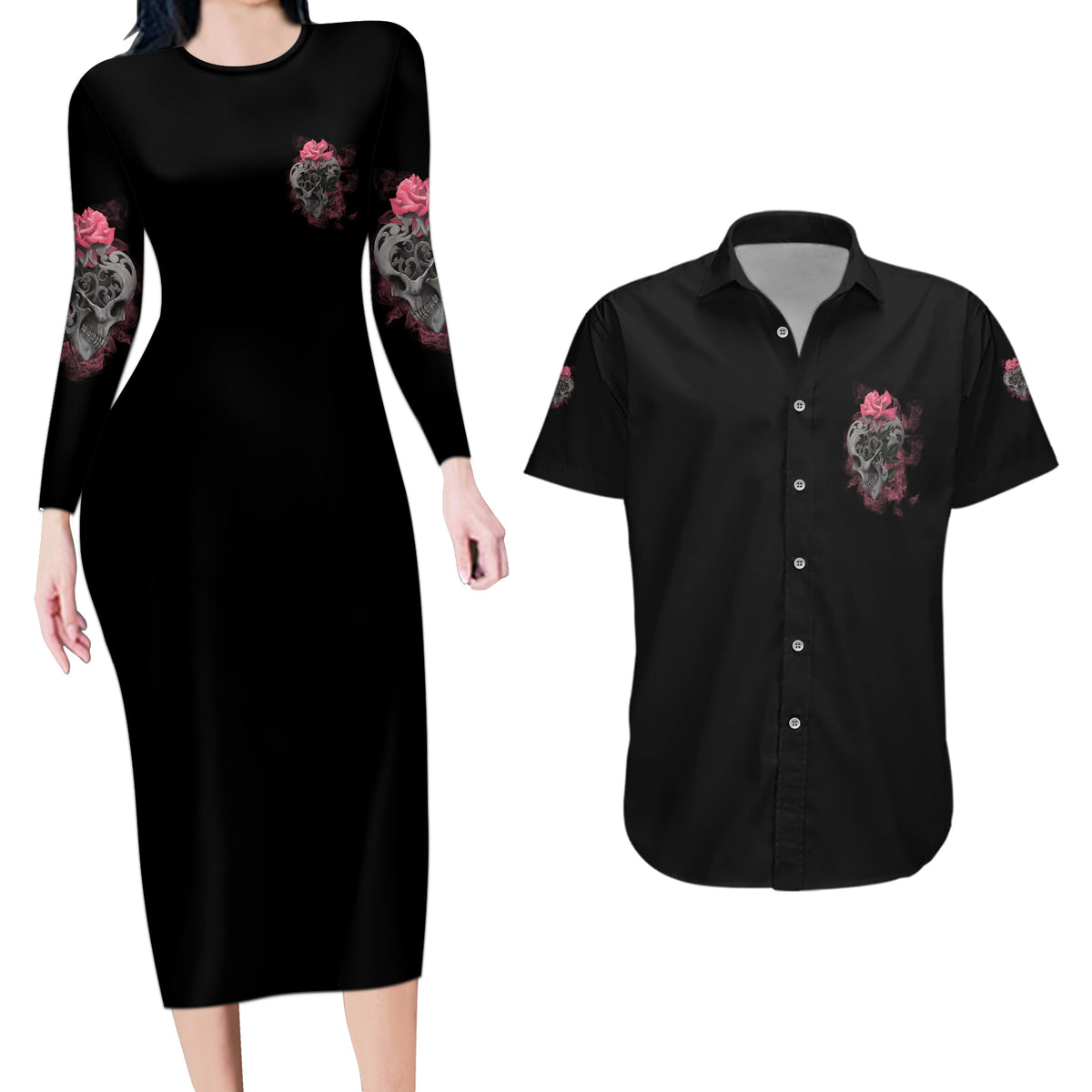 Warning This Tattooed Girl Couples Matching Long Sleeve Bodycon Dress and Hawaiian Shirt - Wonder Print Shop