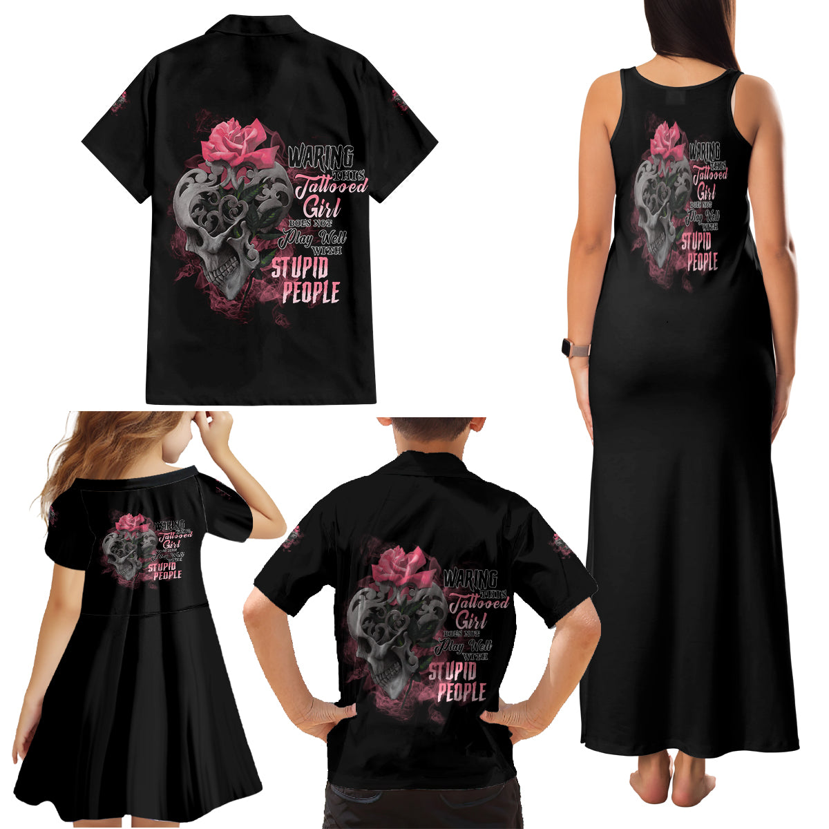 Warning This Tattooed Girl Family Matching Tank Maxi Dress and Hawaiian Shirt - Wonder Print Shop