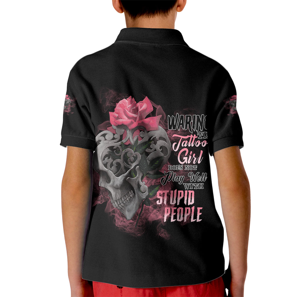 Warning This Tattooed Girl Kid Polo Shirt - Wonder Print Shop