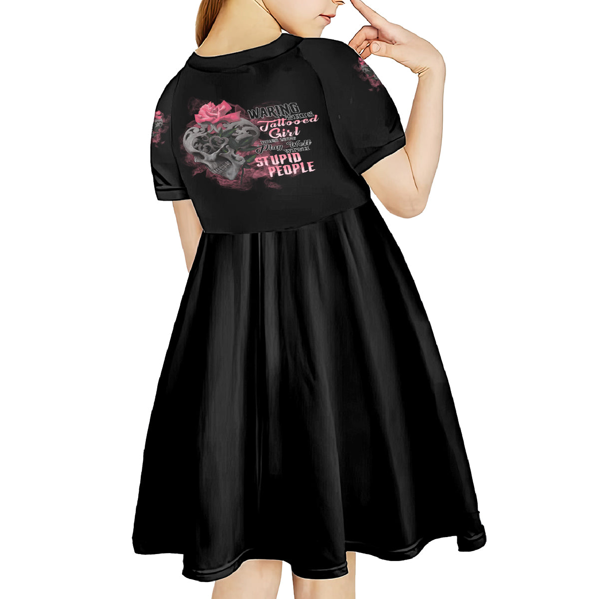 Warning This Tattooed Girl Kid Short Sleeve Dress - Wonder Print Shop