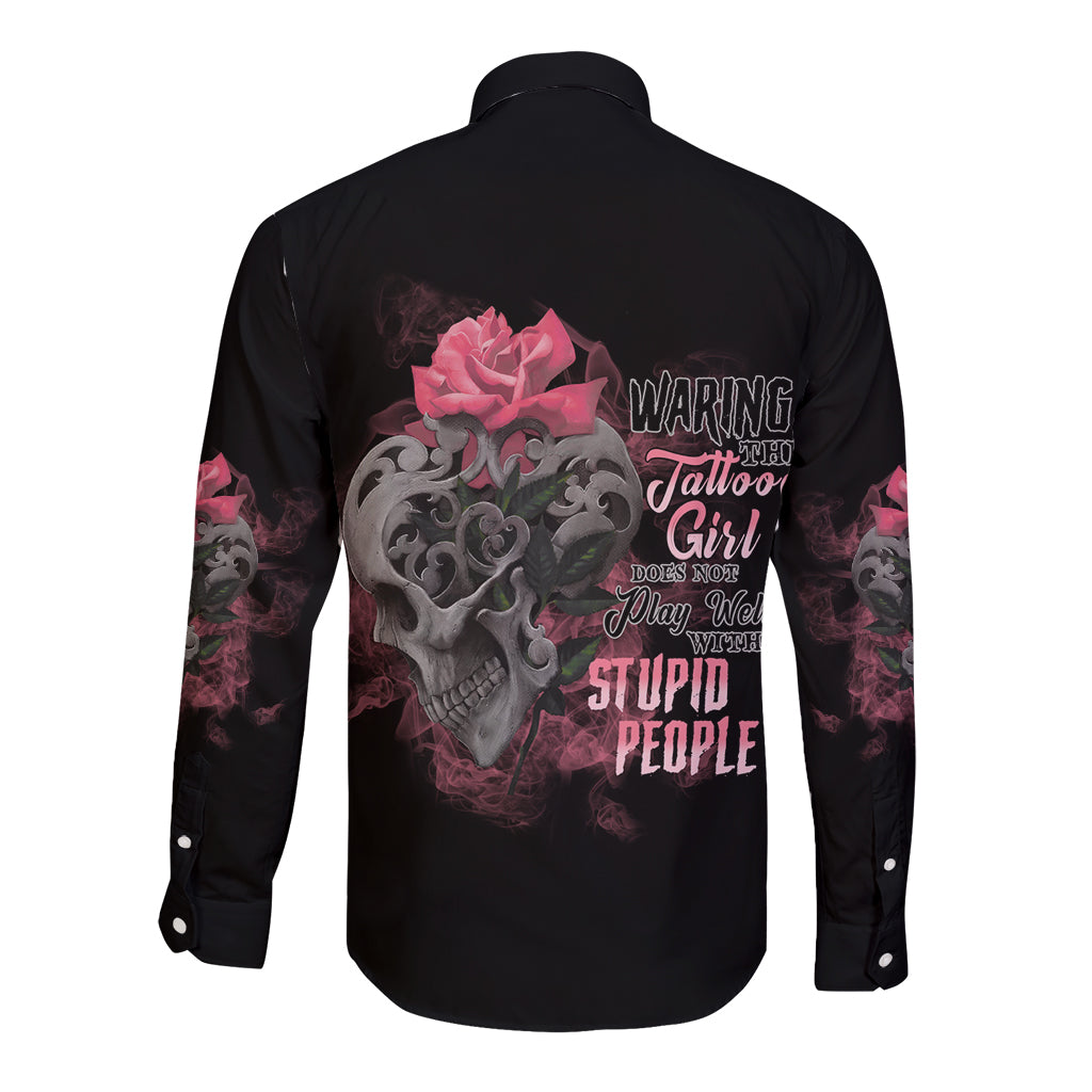 Warning This Tattooed Girl Long Sleeve Button Shirt - Wonder Print Shop