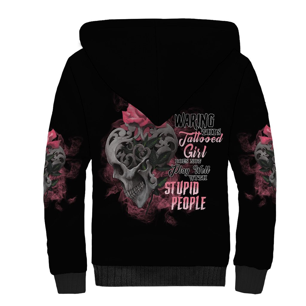 Warning This Tattooed Girl Sherpa Hoodie - Wonder Print Shop