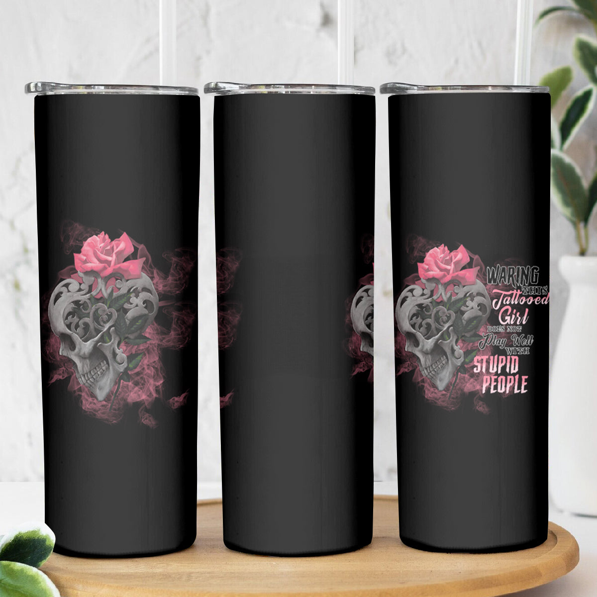 Warning This Tattooed Girl Skinny Tumbler - Wonder Print Shop