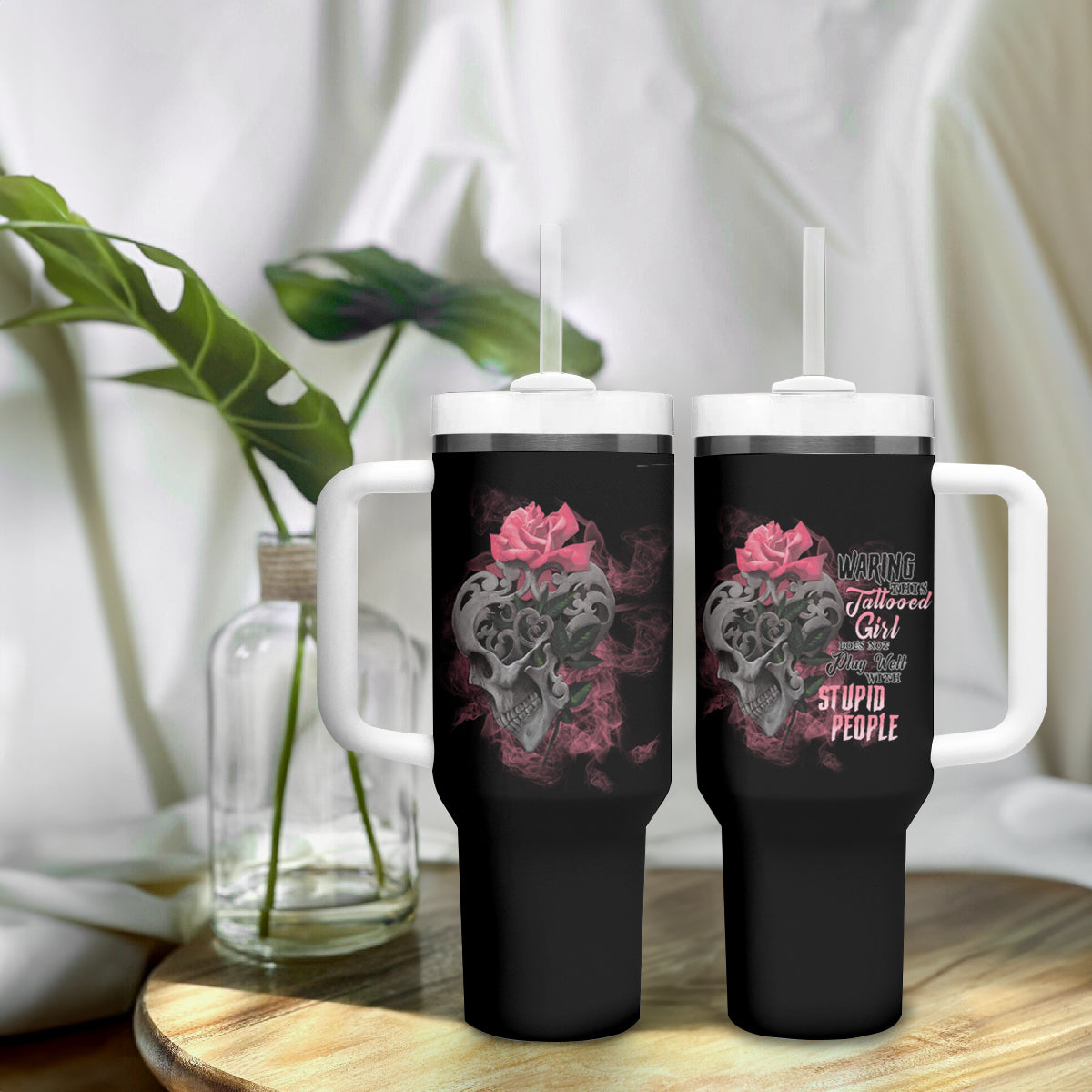Warning This Tattooed Girl Tumbler With Handle - Wonder Print Shop