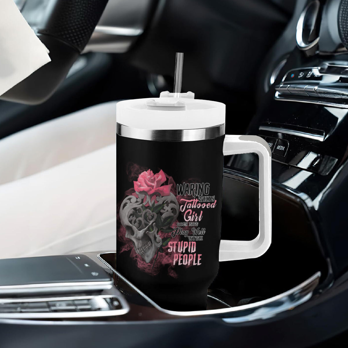 Warning This Tattooed Girl Tumbler With Handle - Wonder Print Shop