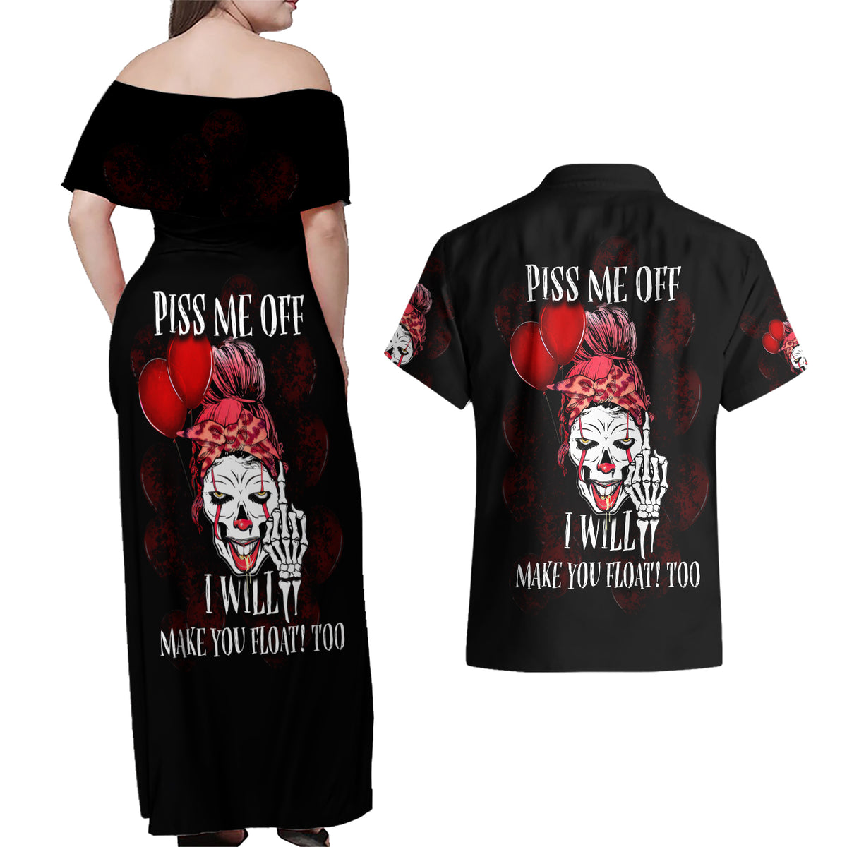 Piss Me Off I Will Couples Matching Off Shoulder Maxi Dress and Hawaiian Shirt - Wonder Print Shop