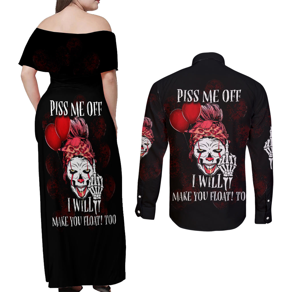 Piss Me Off I Will Couples Matching Off Shoulder Maxi Dress and Long Sleeve Button Shirt - Wonder Print Shop