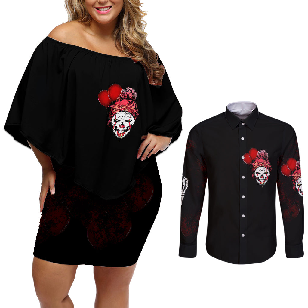 Piss Me Off I Will Couples Matching Off Shoulder Short Dress and Long Sleeve Button Shirt - Wonder Print Shop