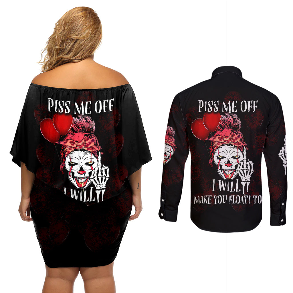 Piss Me Off I Will Couples Matching Off Shoulder Short Dress and Long Sleeve Button Shirt - Wonder Print Shop