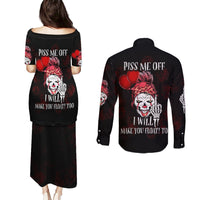 Piss Me Off I Will Couples Matching Puletasi Dress and Long Sleeve Button Shirt - Wonder Print Shop